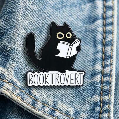 1Pc Cute Black Cat Enamel Badge "Nerd" Reading Cat Brooch, Book Lover Pin, Intr…