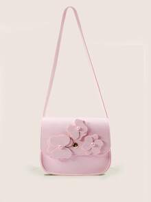 1pc New Floral Sweetheart Mini Square Bag With Flower Decoration, Dreamy Cute One Shoulder Handbag - Pink - View 2