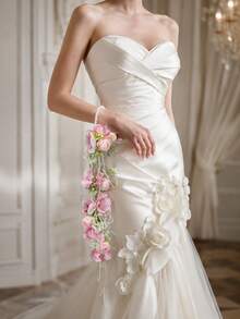 1pc Bohemian Style Extra Long Draping Handheld Bouquet With Flower, Pearl Chain And Tassel, Wedding Photography Prop - Multicolor - View 4