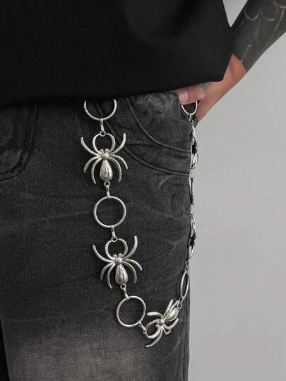 1pc Vintage Metal Spider Waist Chain, Halloween Cosplay Costume Pants Chain, Punk Street Style Denim Decorative Chain