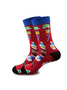 5 Pairs Men's Christmas Cartoon Print Mid-Calf Socks, Holiday Home Party Style - Multicolor - View 5