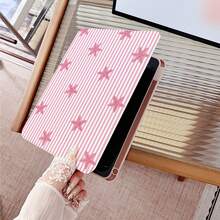 1件粉色與白色垂直條紋海星印花360度旋轉平板保護殼，相容於iPad 11/A16/10代/Air4/5/6/Pro 12.9/10.2/10.9，相容於Galaxy Tab A8/A9 Plus/S6 Lite/S7/S9FE PLUS，相容於小米，適用於辦公、旅行與居家使用，相容於Oppo Pad、MatePad、Pad、Honor Pad、Pad - 彩色 - 查看 6