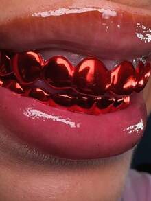 1pc Personalized Niche 8-Tooth Smooth Red/Pink/Green/Blue/Purple Hip Hop Teeth Grillz Party Halloween Funny Accessory Photography Prop Holiday Gift - Multicolor - View 1