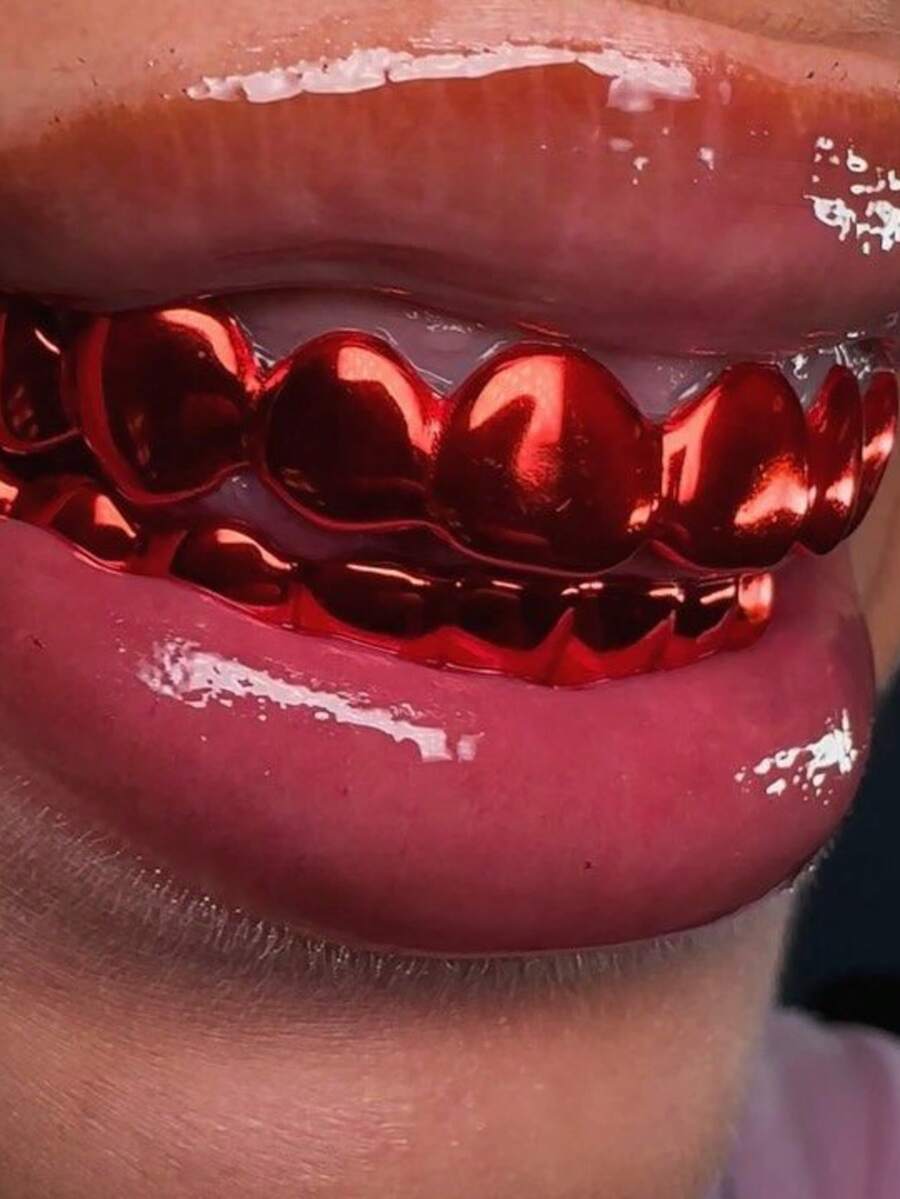 1pc Personalized Niche 8-Tooth Smooth Red/Pink/Green/Blue/Purple Hip Hop Teeth Grillz Party Halloween Funny Accessory Photography Prop Holiday Gift - Multicolor - View 1