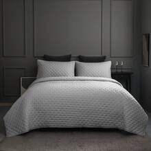 3 Piece Bedspread Embossed Pattern For All Season 220 X 240CM Soft Microfiber Reversible Patchwork Beddings Set Luxury Quilted Bed Throw For Bedroom Decor Reversible Coverlet - Light Grey - View 10