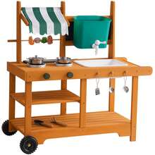 ROBUD Mud Kitchen With Rolling Wheels And Fabric Awning For Kids 3+ - Burnt Orange - View 1
