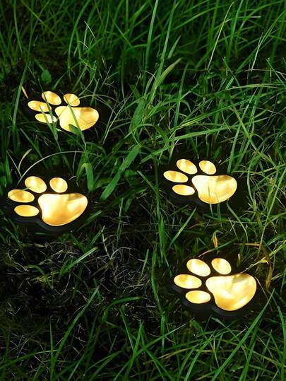 Efficient Solar Powered IP65 Waterproof Heat & Frost Resistant Auto Dusk Sensor Paw Print Design Black Solar Ground Light, Suitable For Patio Lawn Yard Pathway Outdoor Garden Landscape Decorative Lighting Accessory