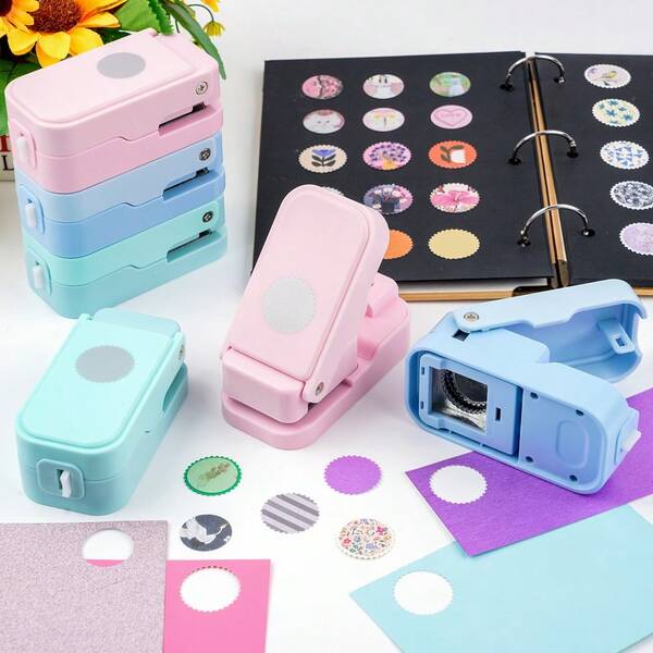 Perforatrice a leva per cerchi annidati da 1 pollice con bordo ondulato e design a ritaglio con allineamento di precisione, per creare timbri postali stratificati, junk journal, scrapbooking e card making