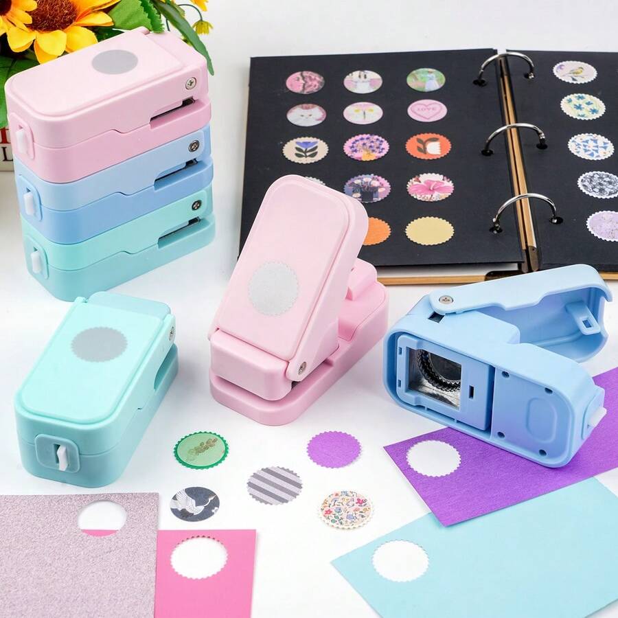 Layering Postage Stamp Circle Paper Punch For Junk Journal & Scrapbooking, Nesting 1inch Scalloped Circle Lever Puncher With Precision Alignment Cutout Design For Card Making Crafts