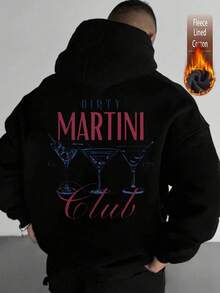 Warm Lined Casual Hooded Sweatshirt With Drawstring And Drop Shoulder Long Sleeves - Black - View 10