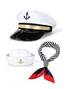 Captain Hat, Scarf, Sailor Hat Costume Set For Men And Women, Sailor Outfit For Party - Multicolor - View 1