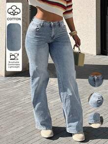Women's Y2K Style Pocket Straight Loose Casual Jeans, Summer Fall - Light Wash - View 1