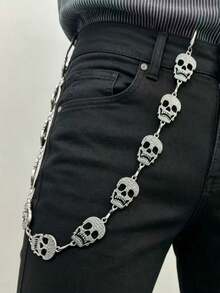 1PC Punk Rock Halloween Skull Pants Hip Hop Metal Waist Chain, Cool Goth Accessory For Club Festival Daily Outfit - Silver - View 1