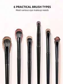 6pcs Soft Bristle Eye Makeup Brush Set, Suitable For Eyeshadow Blending, Smudging, Eyeliner And Eye Detail, Eyebrow Brush, Eyeshadow Brush, Eyelash Brush, Eyelash Brush, Gift - Multicolor - View 6