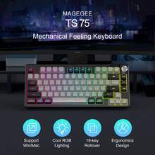 Keyboard Gaming Membran MageGee TS75 RGB 75%, Keyboard Mekanik Berkabel Senyap untuk Mengetik, Desain Tombol, Cocok untuk PC/Laptop/Win/MacOS/Home/Kunci Hadiah Keyboard Mini Kompak [Hitam Abu-abu] - View 4