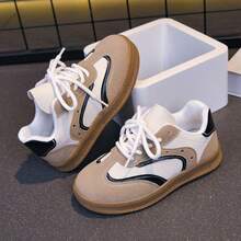 1 Pair Spring/Autumn Children's Training Shoes, Colorblock Patchwork Lace-Up Sneakers, Boys & Girls Non-Slip Soft Sole Sports Casual Shoes - Khaki - View 10