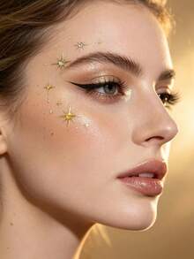 1pc Starlight Rhinestone Themed Face Makeup Sticker, Multi-Size Eight-Pointed Star Metal Line Rhinestone Elements, Can Decorate Eyes And Cheeks, Party Gathering Portrait Photography Styling Decoration, Self-Adhesive Makeup Accessory - Multicolor - View 4