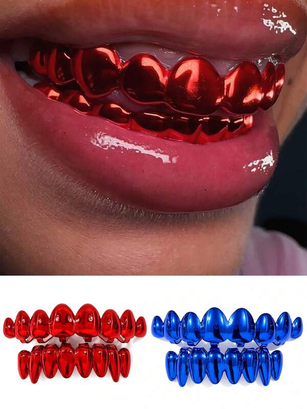 1pc Personalized Fashion Red/Blue Multicolor Funny Hip-Hop Teeth Grillz Halloween Accessory Holiday Gift