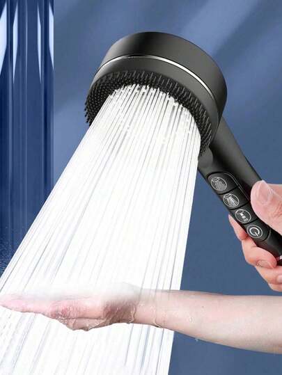 3 Spray Modes Handheld Shower Head With Silicone Massage Brush, Mechanical Button Control Multi-Function Showerhead For Body Scrub & Pet Bathing, For Bathroom Upgrade,Shower Head With Handheld,Bathroom Decor,Dog Stuff,Bathroom Essentials.