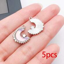 5/10/20pcs Silvery Plated Celestial Rhinestone Charms Sun Moon Star Heart Alloy Pendant For DIY Bracelet Necklace Earring Jewelry Making Findings - Multicolor - View 31