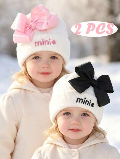 2PCS Baby Embroidery Mini Beanie Hat,Cozy Knit Winter Warm Cute Hat For Kids, Winter Baby Hat Warm,Newborn Babies Beanies