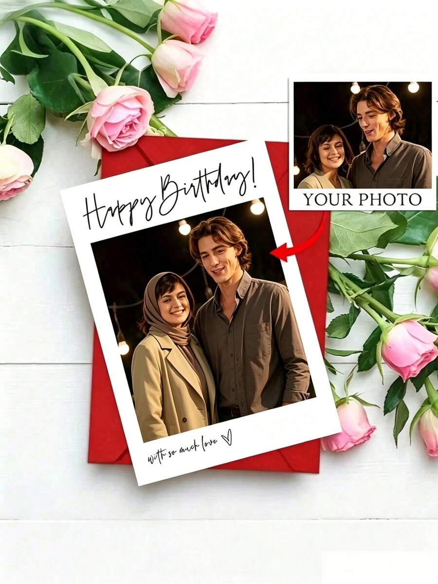 Customized Photo Cards With Envelopes, Customized Birthday Cards With Photos And Envelopes, Personalized Photo Greeting Cards With Envelopes, Wedding Cards With Envelopes, Personalized Christmas Postcards, Customized Cards For Occasions Like Love, Birthday, Remembrance, Anniversary - Multicolor - View 1