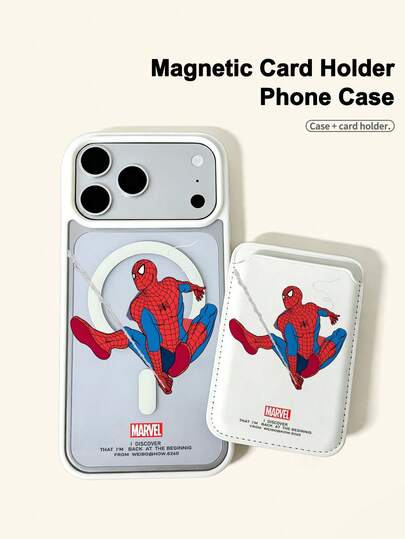 Miniso حافظة هاتف Marvel's Spider Man And Iron Man 2-In-1 مع حامل بطاقة مغناطيسي ووظيفة الشحن اللاسلكي المغناطيسي، متوافقة مع iPhone 18pro, 18promax, 17Pro Max, 17Pro Air, 16ProMax, 15Plus, 14/13, Apple 17, 15Pro, 12Pro, 11, 16Plus, XR Apple Android Models, Galaxy S22, S23plus, Galaxy S23ultra S24plus, Galaxy S25, Galaxy S25ultra, Galaxy S26، هدية عطلة للعائلة والأصدقاء