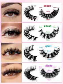 1 Set Mixed False Eyelashes, Russian Strip Lashes, D Curl, Wispy Natural Look, 16mm Fluffy Faux Mink Lashes, Like Eyelash Extensions, Fluffy Cat Eye Look, False Tail Lengthening Eyelash Set - Black - View 3