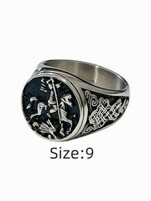 1pc St. George Dragon Slayer 316L Stainless Steel Ring, Vintage Celtic Knot Engraved Men's Ring, Non-Fading - St. George Dragon Slayer Men's Ring - View 16