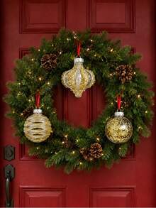 1/9/10件組金色聖誕球飾品套裝，附Merry Christmas緞帶，透明亮片漩渦洋蔥與紙屑圖案，適用於聖誕樹、花環、花串、禮物包裝、壁爐架裝飾、派對居家裝飾，適合成人 - 彩色 - 查看 3