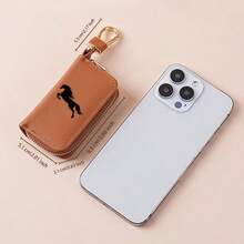 Galloping Horse Silhouette Key Fob Case Crossgrain Leather Zipper Keychain Wallet With Silver Metal Hook - Multicolor - View 8