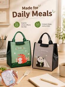 Cute Animal Forest Cartoon Lunch Bag, Portable Large Capacity Meal Tote Bag, Student Campus Office Travel Picnic Food Container Storage Bag, Cute Pattern With Handle Reusable Lunch Storage Bag, Daily Outdoor Dining Accessory - Multicolor - View 11
