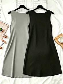 2pcs Women's Casual Loose Sleeveless Dress - Heart Pattern, Suitable For Daily Wear - Multicolor - View 2