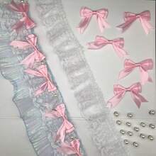 Black Elastic Double Layer Ruched Lace Trim, Elastic Lace Ruffle, Suitable For Sewing DIY Handmade Clothing Fringe, Race Ribbon, Coming Of Age Hair Ornament - 1 Yard Lace + 5 Pcs Oversized Bows - View 10