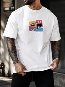 Men's-Shirt, Black And White Retro Movie Channel Graphic Tee, Casual Short Sleeve Streetwear Top Daily Wear And Film Night Outings - White - View 3