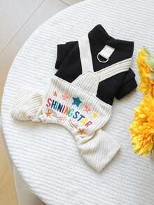1pc Pet Clothes Dog Cat Apparel Gray Striped Pocket Overalls Spring Summer New Four-Legged Outfit Night Sky Star Overalls - Multicolor - View 4