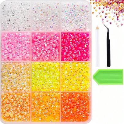 3008pcs Colorful Round Rhinestone Set, AB Iridescent Jelly Color Flat Back Crystals. Compact Size For Easy Storage And Portable, Suitable For Desk Display. Can Be Used For Nail Art Decoration, Tablet Case, Earphone Case, Shoes, Bags, Water Bottles And Other Items Rhinestone Modification, Free To Paste For Personalized Decoration, Also Can Be Used As Handmade Jewelry Accessories, Suitable For Various DIY Creative Rhinestone Crafts