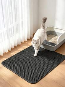 Double Layer Honeycomb EVA Cat Litter Mat, Waterproof Anti-Splash Anti-Leak Cat Litter Collection Mat, Cat Supplies, Comes With Pet Hair Roller - Multicolor - View 5