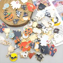 10/20/30/50/100pcs Random Mixed Halloween Enamel Charms Pumpkin Ghost Witch Bat Alloy Pendant For DIY Bracelet Necklace Jewelry Making Findings - Multicolor - View 7