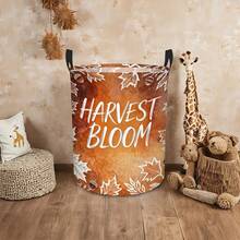 1PC Harvest Autumn Maple Leaf Acorn Print Round Laundry Basket Large Capacity Storage Hamper With Handles Bedroom Dorm Home Organization Decorative Foldable Container Fall Season Decor - Burnt Orange - View 4
