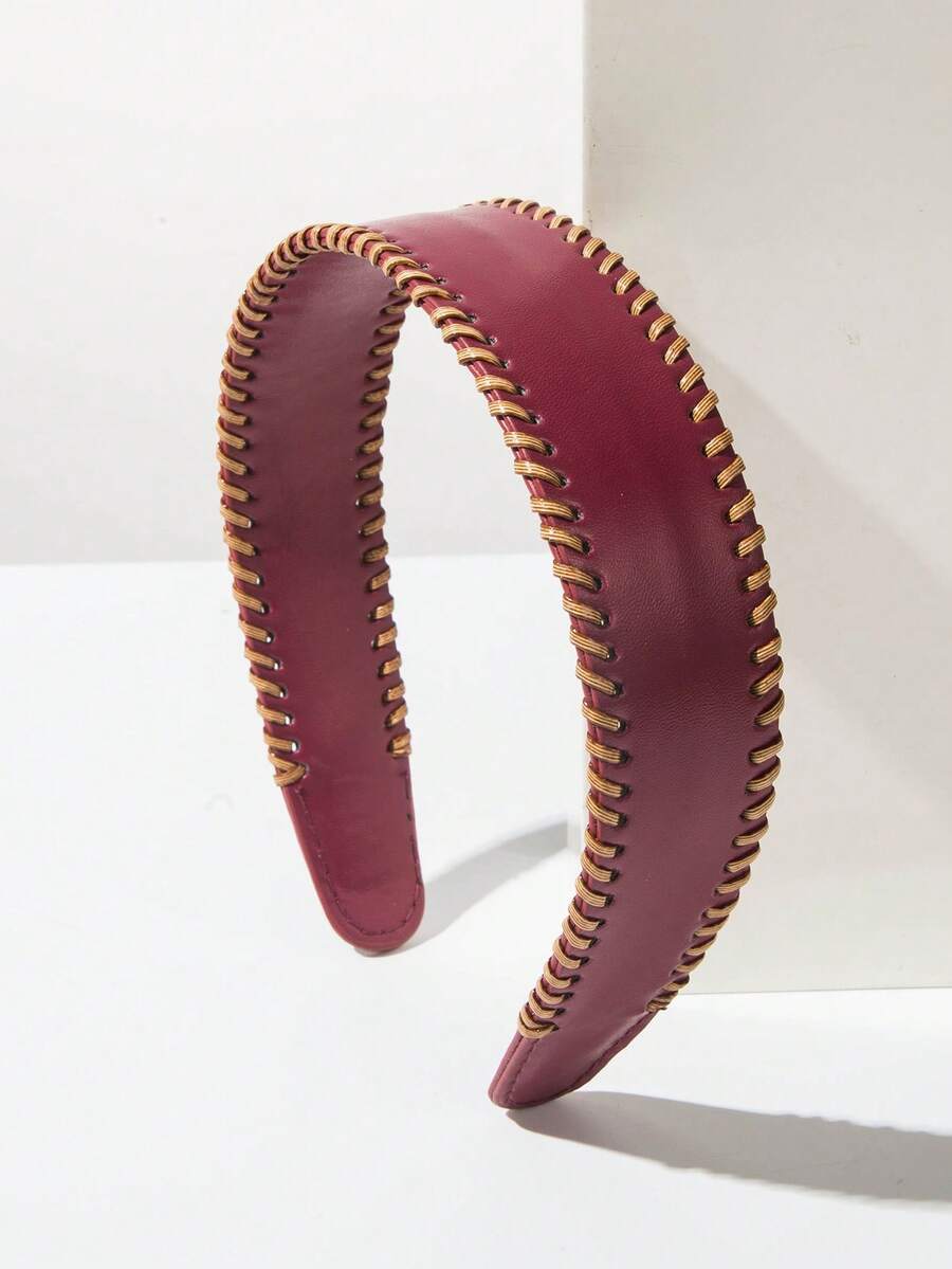 1pc Solid Color PU Leather Korean Style Fashion Headband, Holiday Essential Women's Outfit Accessory, Cool Style Wide Band Versatile Personalized Headband Suitable For Ladies And Girls To Match Clothing - FG1093-red - View 1