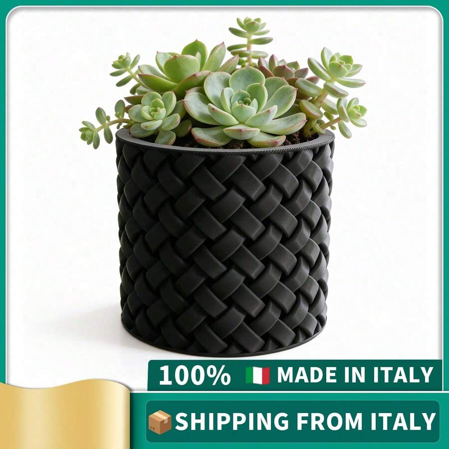 ORIZZONTE Modern Decorative Vase With Woven Texture – Elegant Minimalist Design For Plants, Cactus, Succulents – Gift Idea For Home/Office – 100% Made In Italy, Shipping From Italy