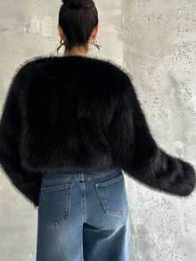 Women's Solid Color Fashionable Playful Versatile Short Fur Jacket - Black - View 5