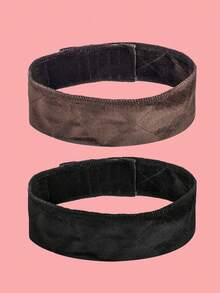 2pcs Velvet Wig Headband Adjustable Fastener (Black And Brown) - Black + Coffee - View 1