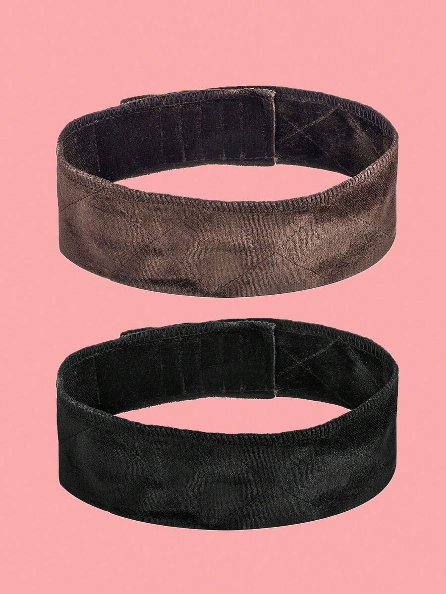 2pcs Velvet Wig Headband Adjustable Fastener (Black And Brown) - Black + Coffee - View 1