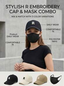 R Letter Embroidered Baseball Cap, All Season, Unisex, Soft Top Deep Crown Slimming Face Versatile Baseball Cap, Suitable For Daily Outings, Commuting, Running, Exercise, Couple Style - Multi-color a - View 7