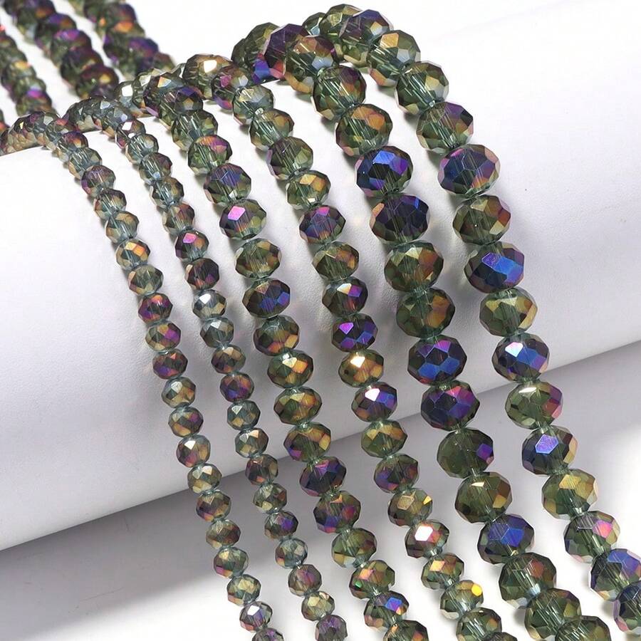1串 4/6/8mm 半電鍍紫色綠色奧地利水晶珠，帶孔，超亮玻璃珠，閃亮高級手工DIY珠飾材料，適用於手鍊、耳環、髮夾、項鍊珠飾套組，優雅珠飾 | 極光效果