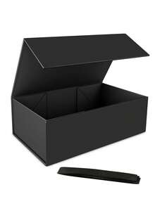 1PC Black Reusable Gift Box With Lid, Magnetic Closure, Rectangular Foldable, For Proposal Box, Wedding, Christmas, Halloween, Birthday Gift Packaging (Black With Ribbon) - Black - View 8