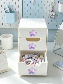 Multicolor Flower-Decorated Mini Desktop Drawer Storage Box, Multi-Layer Plastic Jewelry And Cosmetics Organizer, Multifunctional Storage Box, Suitable For Dressing Tables, Bedrooms, And Offices, Can Store Various Daily Items - Multicolor - View 9