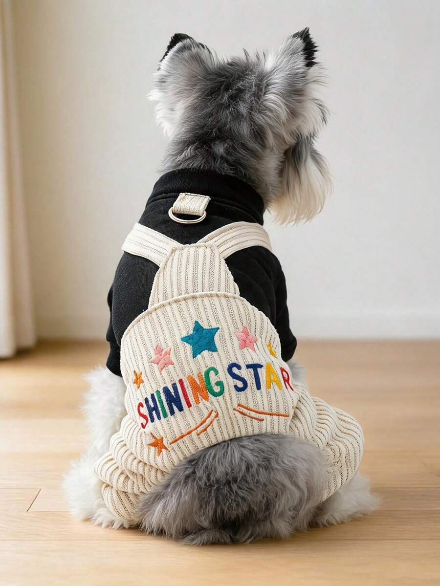 1pc Pet Clothes Dog Cat Apparel Gray Striped Pocket Overalls Spring Summer New Four-Legged Outfit Night Sky Star Overalls - Multicolor - View 1